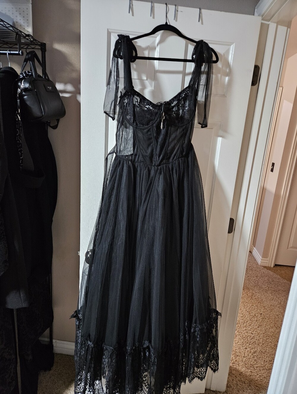 Dolls Kill/ Widow Sheer Lace Overlay Black Evening Dress - Women's